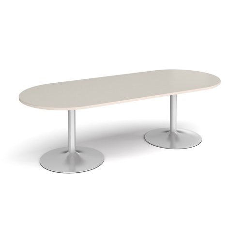 Trumpet base radial end boardroom table 2400mm x 1000mm - silver base, light grey top