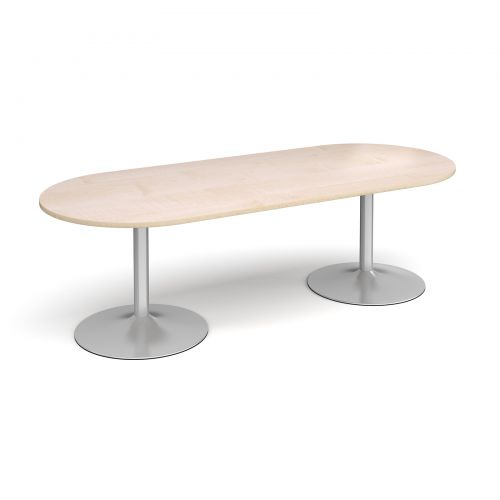 Trumpet Base Radial End Boardroom Table 2400mm X 1000mm Silver Base Maple Top