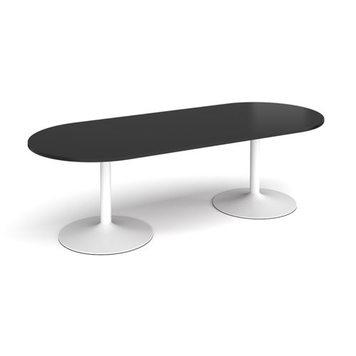 Trumpet base radial end boardroom table 2400mm x 1000mm - white base, black top