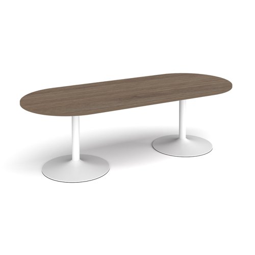 Trumpet base radial end boardroom table 2400mm x 1000mm - white base, Barcelona walnut top