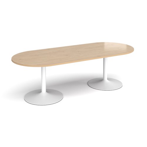 Trumpet base radial end boardroom table 2400mm x 1000mm - white base, kendal oak top