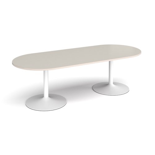 Trumpet base radial end boardroom table 2400mm x 1000mm - white base, light grey top