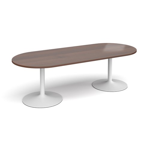 Trumpet base radial end boardroom table 2400mm x 1000mm - white base, walnut top