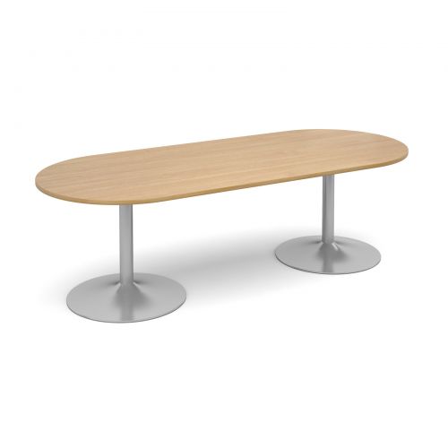Trumpet base radial end boardroom table 2400mm x 1000mm - oak
