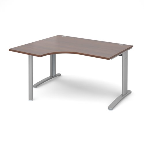 TR10 left hand ergonomic desk 1400mm - silver frame, walnut top TBEL14SW Buy online at Office 5Star or contact us Tel 01594 810081 for assistance