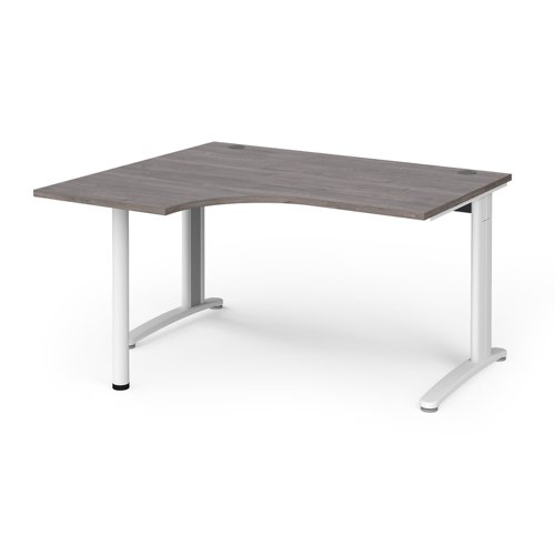 TR10 left hand ergonomic desk 1400mm - white frame, grey oak top
