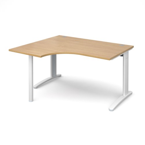 TR10 left hand ergonomic desk 1400mm - white frame, oak top Office Desks TBEL14WO