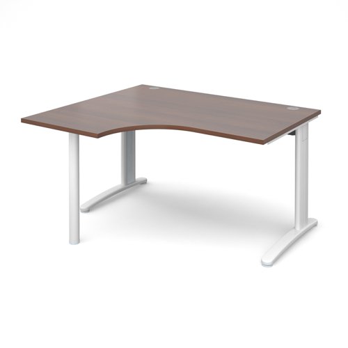 TR10 left hand ergonomic desk 1400mm - white frame, walnut top TBEL14WW Buy online at Office 5Star or contact us Tel 01594 810081 for assistance