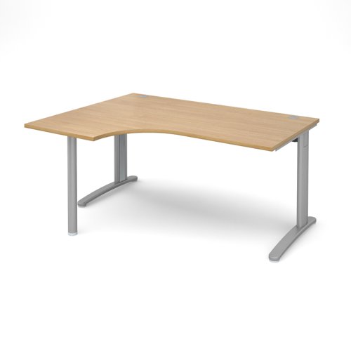 TR10 left hand ergonomic desk 1600mm - silver frame, oak top