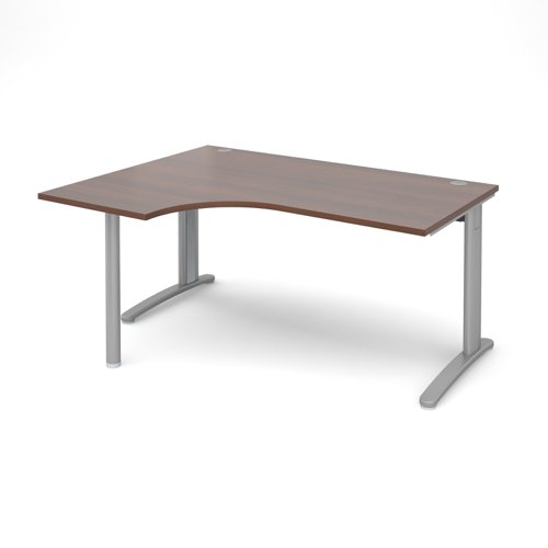 TR10 left hand ergonomic desk 1600mm - silver frame, walnut top
