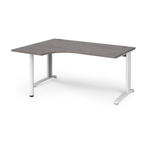 TR10 left hand ergonomic desk 1600mm - white frame, grey oak top TBEL16WGO Buy online at Office 5Star or contact us Tel 01594 810081 for assistance