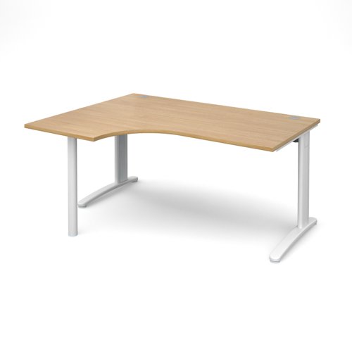 TR10 left hand ergonomic desk 1600mm - white frame, oak top