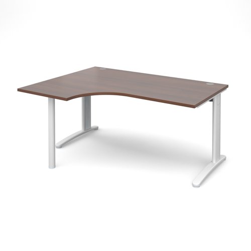 TR10 left hand ergonomic desk 1600mm - white frame, walnut top