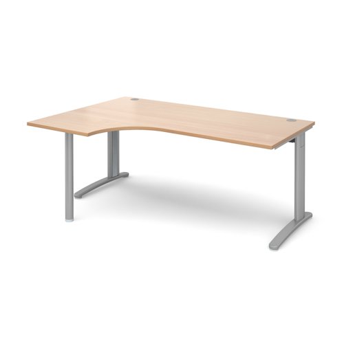 TR10 left hand ergonomic desk 1800mm - silver frame, beech top TBEL18SB Buy online at Office 5Star or contact us Tel 01594 810081 for assistance