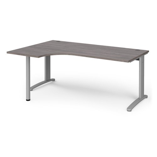 TR10 left hand ergonomic desk 1800mm - silver frame, grey oak top