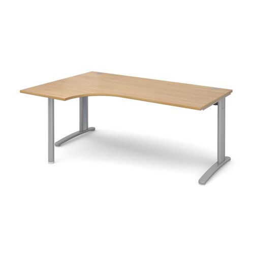 TR10 left hand ergonomic desk 1800mm - silver frame, oak top