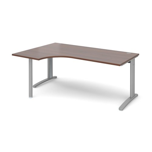 TR10 left hand ergonomic desk 1800mm - silver frame, walnut top
