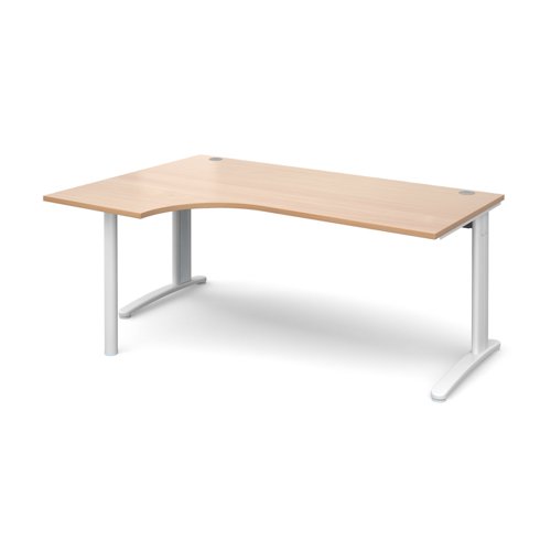 TR10 left hand ergonomic desk 1800mm - white frame, beech top