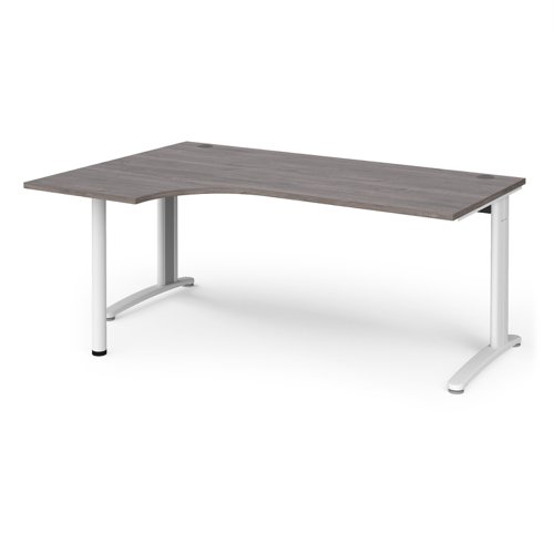 TR10 left hand ergonomic desk 1800mm - white frame, grey oak top
