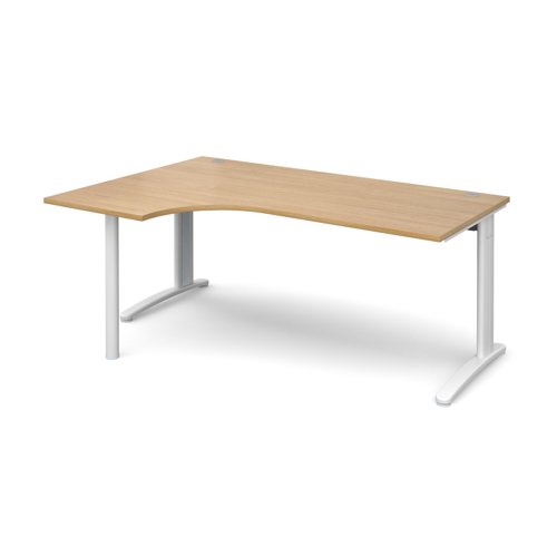 TR10 left hand ergonomic desk 1800mm - white frame, oak top