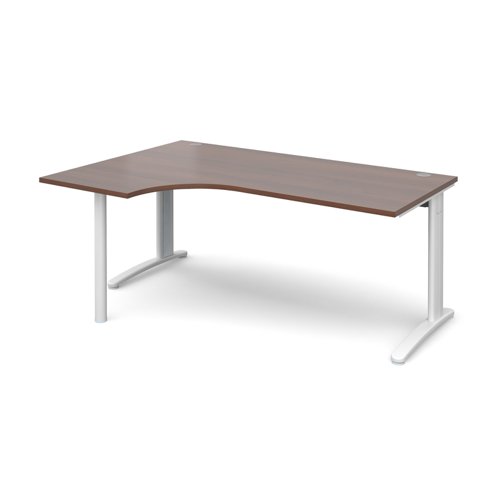 TR10 left hand ergonomic desk 1800mm - white frame, walnut top TBEL18WW Buy online at Office 5Star or contact us Tel 01594 810081 for assistance