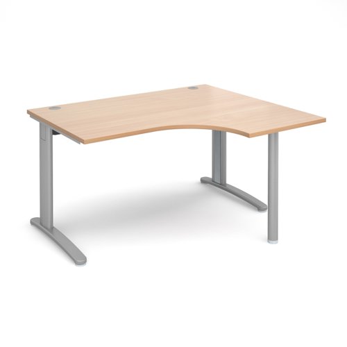 TR10 right hand ergonomic desk 1400mm - silver frame, beech top