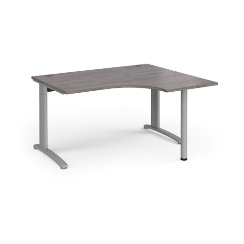 TR10 right hand ergonomic desk 1400mm - silver frame, grey oak top TBER14SGO Buy online at Office 5Star or contact us Tel 01594 810081 for assistance
