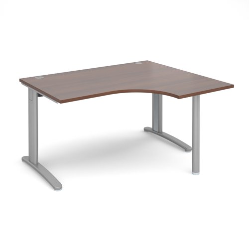 TR10 right hand ergonomic desk 1400mm - silver frame, walnut top TBER14SW Buy online at Office 5Star or contact us Tel 01594 810081 for assistance