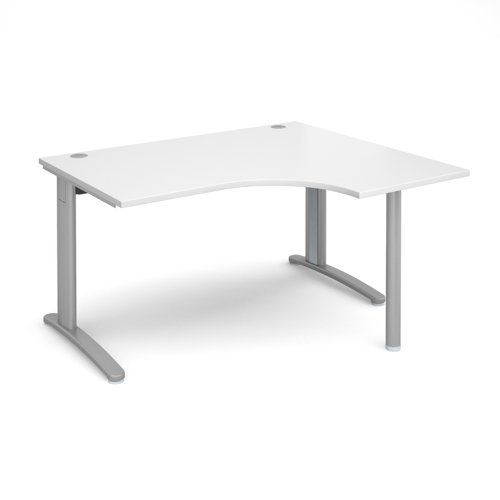 TR10 right hand ergonomic desk 1400mm - silver frame, white top TBER14SWH Buy online at Office 5Star or contact us Tel 01594 810081 for assistance