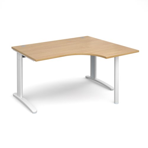 TR10 right hand ergonomic desk 1400mm - white frame, oak top