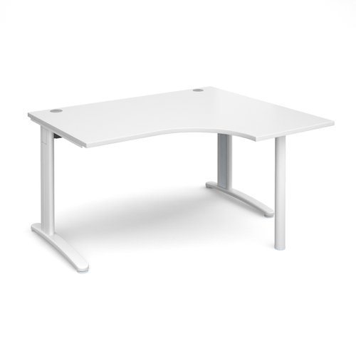 TBER14WWH TR10 right hand ergonomic desk 1400mm - white frame, white top