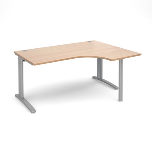 TBER16SB TR10 right hand ergonomic desk 1600mm - silver frame, beech top