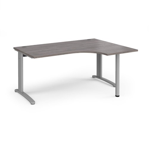 TR10 right hand ergonomic desk 1600mm - silver frame, grey oak top