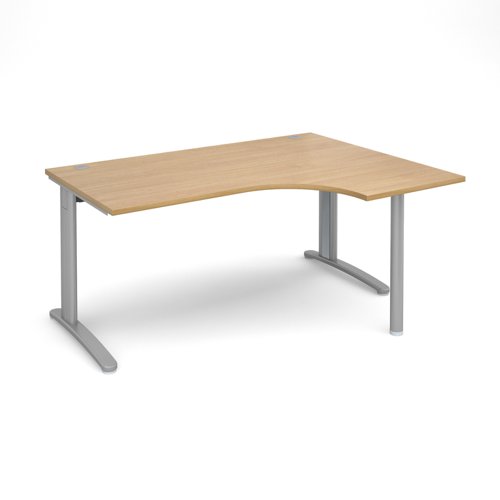 TR10 right hand ergonomic desk 1600mm - silver frame, oak top