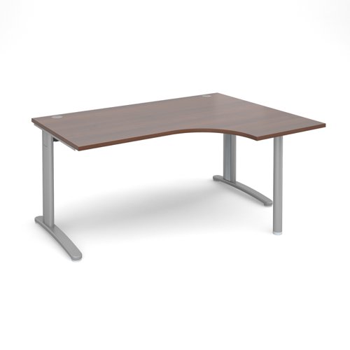 TR10 right hand ergonomic desk 1600mm - silver frame, walnut top
