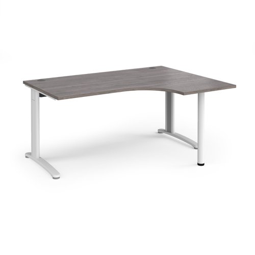 TBER16WGO TR10 right hand ergonomic desk 1600mm - white frame, grey oak top