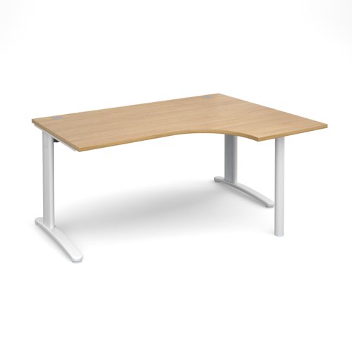 TBER16WO TR10 right hand ergonomic desk 1600mm - white frame, oak top