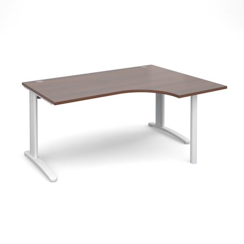 TR10 right hand ergonomic desk 1600mm - white frame, walnut top