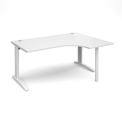 TR10 right hand ergonomic desk 1600mm - white frame, white top