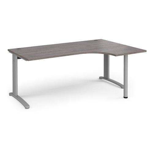 TR10 right hand ergonomic desk 1800mm - silver frame, grey oak top