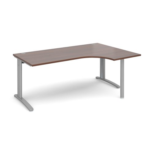 TBER18SW TR10 right hand ergonomic desk 1800mm - silver frame, walnut top