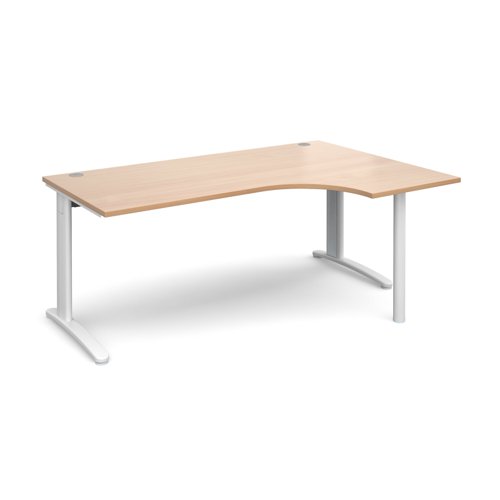 TBER18WB TR10 right hand ergonomic desk 1800mm - white frame, beech top