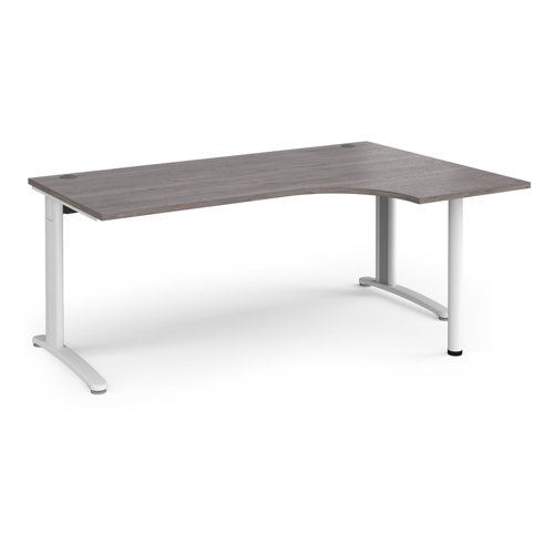 TR10 right hand ergonomic desk 1800mm - white frame, grey oak top