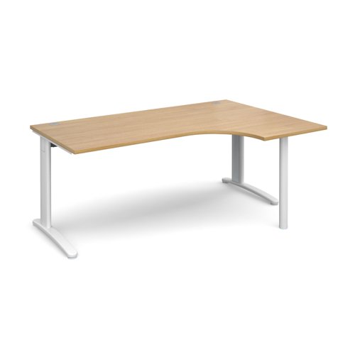 TBER18WO TR10 right hand ergonomic desk 1800mm - white frame, oak top