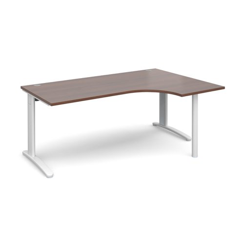 TR10 right hand ergonomic desk 1800mm - white frame, walnut top