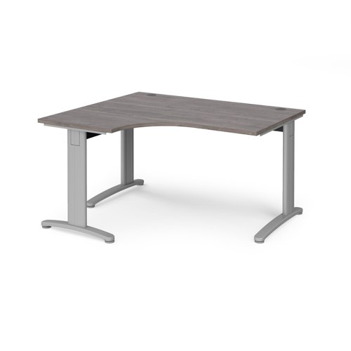 TR10 deluxe left hand ergonomic desk 1400mm - silver frame, grey oak top Office Desks TDEL14SGO