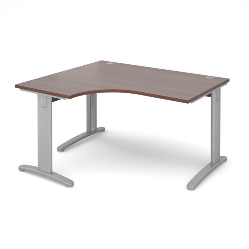 TDEL14SW TR10 deluxe left hand ergonomic desk 1400mm - silver frame, walnut top