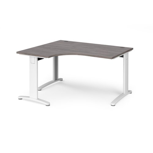 TR10 deluxe left hand ergonomic desk 1400mm - white frame, grey oak top