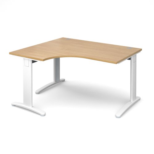 TR10 deluxe left hand ergonomic desk 1400mm - white frame, oak top Office Desks TDEL14WO
