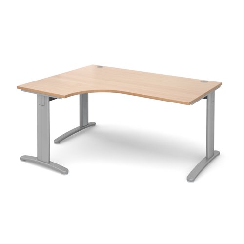 TR10 deluxe left hand ergonomic desk 1600mm - silver frame, beech top